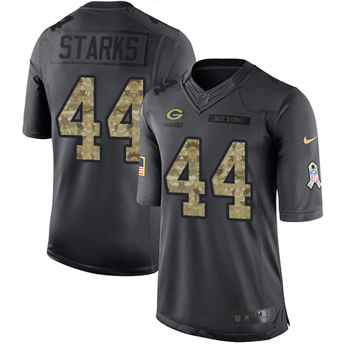 Men's Limited James Starks Nike Jersey Black - #44 2016 Salute to Service NFL Green Bay Packers